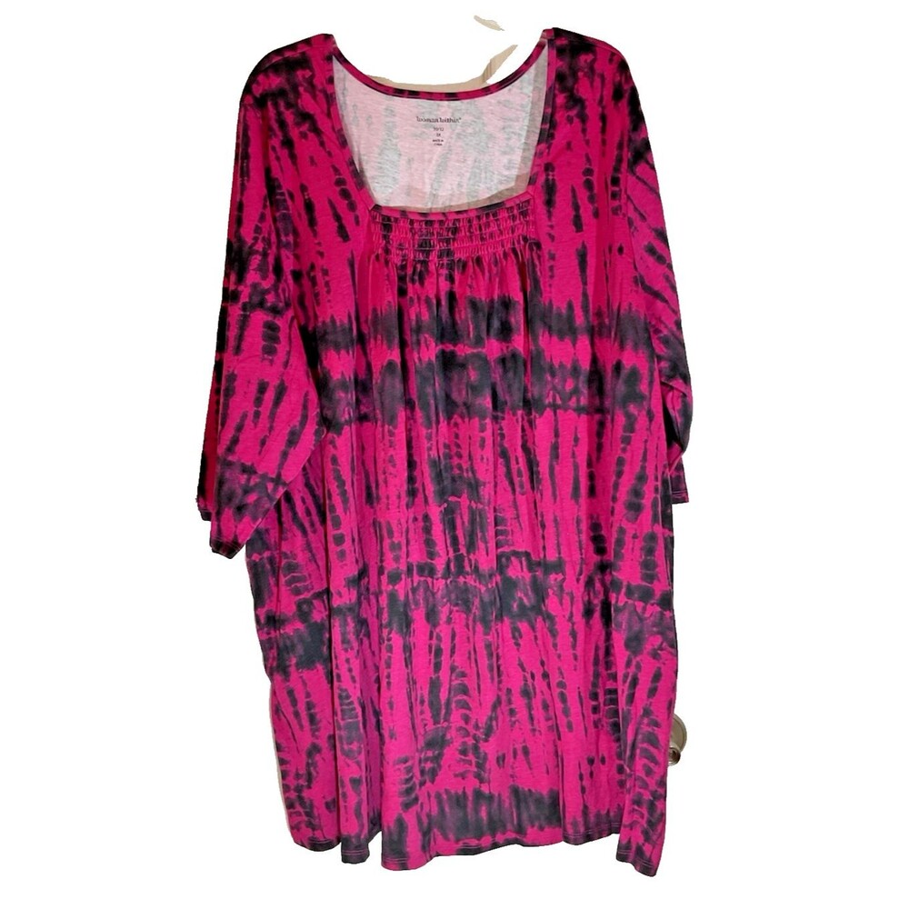 Women Within Dress/Tunic Tie Dye Pink & Black Size 3X 30/32 Boho Casual NWOT